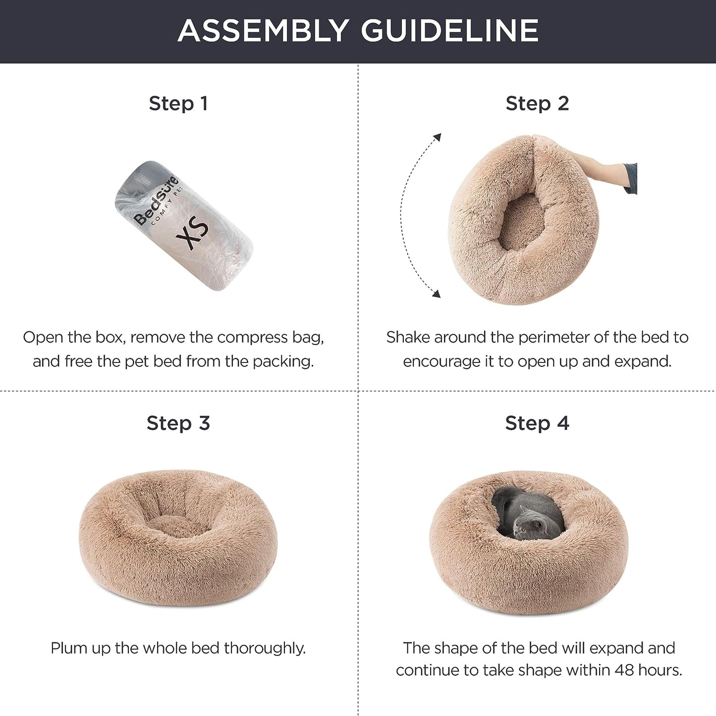 Calming Indoor Cat Bed β Plush Faux Fur Round Pet Bed, 20β Washable with Non-Slip Bottom, Perfect for Cats up to 15 lbs β Cozy Camel Color