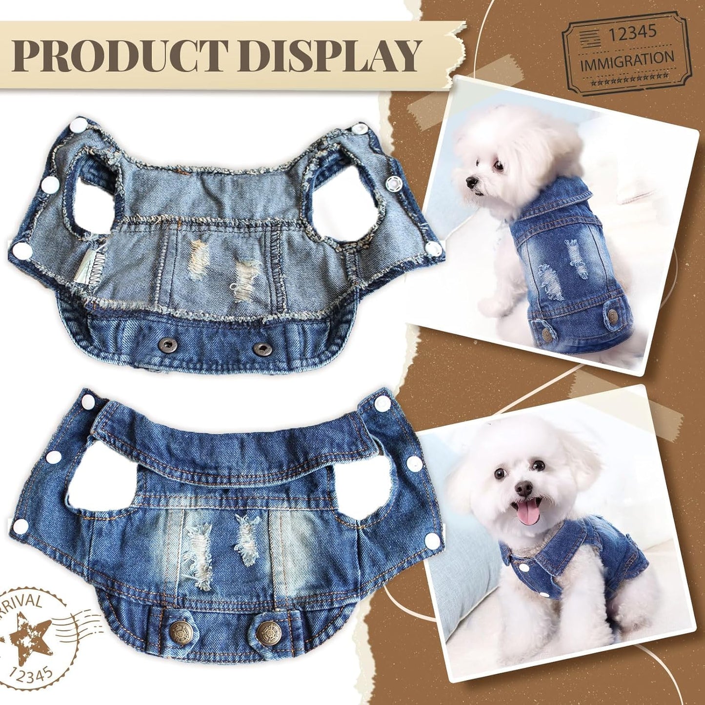 Cool Dog Jean Jacket Small Puppy Outfits Frenchie Clothes Denim Coats for Small Medium Dogs Cats Boys Girls Pet Vest Dog Shirt Clothing Doggy Costume (Blue, XsďźSuggest 2-4 Lbsďź)