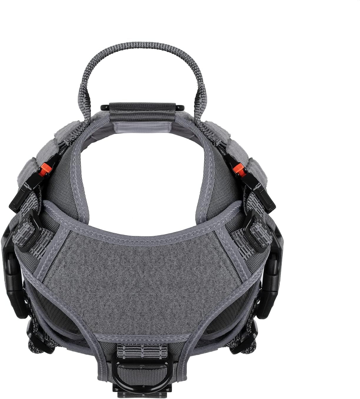 Tactical Dog Harness â Medium Size No-Pull MOLLE Vest with Handle, 2X Metal Buckles, Front Leash Clip & Hook-and-Loop Panels â Grey (M, Pack of 1)