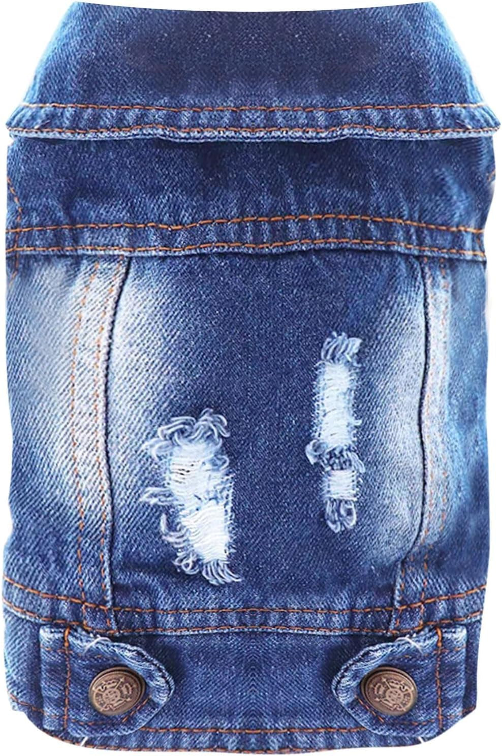 Cool Dog Jean Jacket Small Puppy Outfits Frenchie Clothes Denim Coats for Small Medium Dogs Cats Boys Girls Pet Vest Dog Shirt Clothing Doggy Costume (Blue, XsďźSuggest 2-4 Lbsďź)