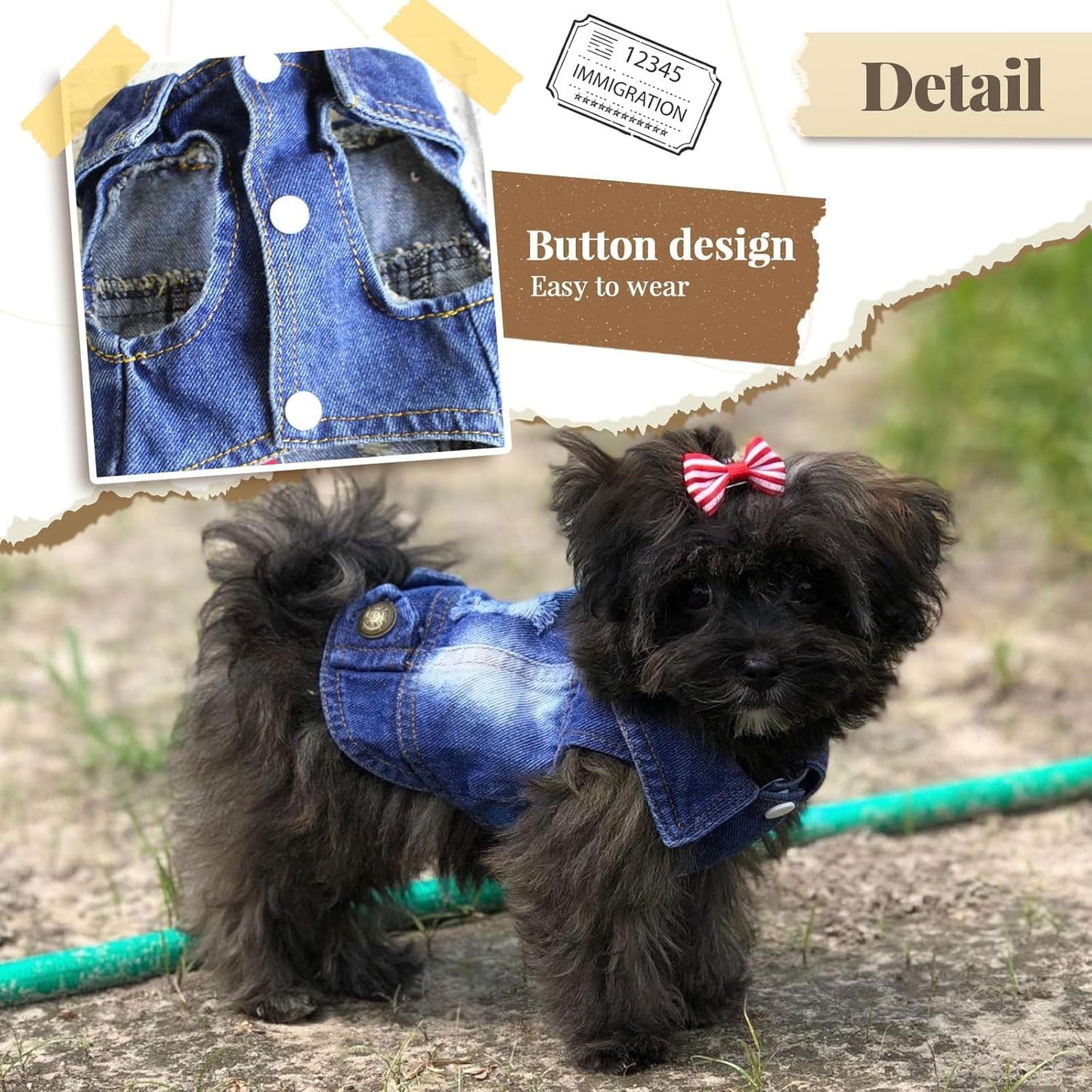 Cool Dog Jean Jacket Small Puppy Outfits Frenchie Clothes Denim Coats for Small Medium Dogs Cats Boys Girls Pet Vest Dog Shirt Clothing Doggy Costume (Blue, XsďźSuggest 2-4 Lbsďź)