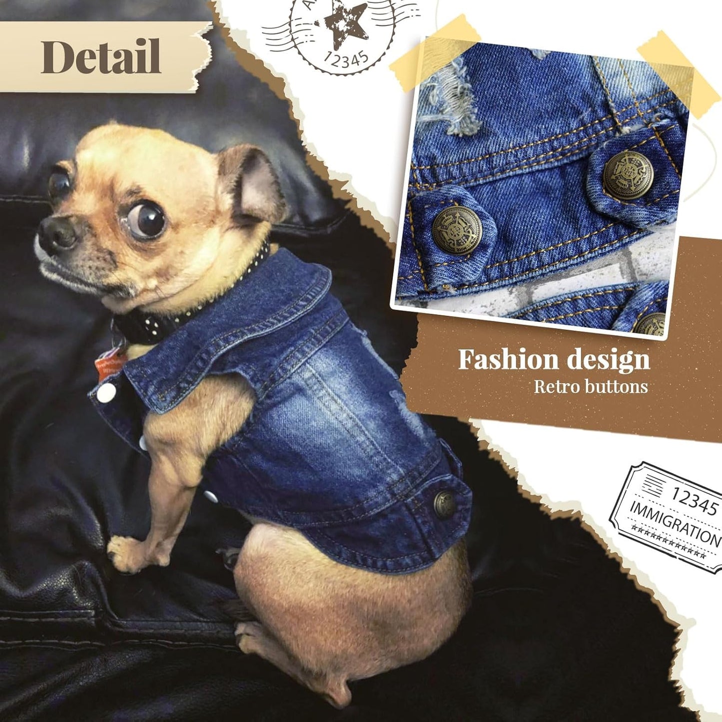 Cool Dog Jean Jacket Small Puppy Outfits Frenchie Clothes Denim Coats for Small Medium Dogs Cats Boys Girls Pet Vest Dog Shirt Clothing Doggy Costume (Blue, XsďźSuggest 2-4 Lbsďź)