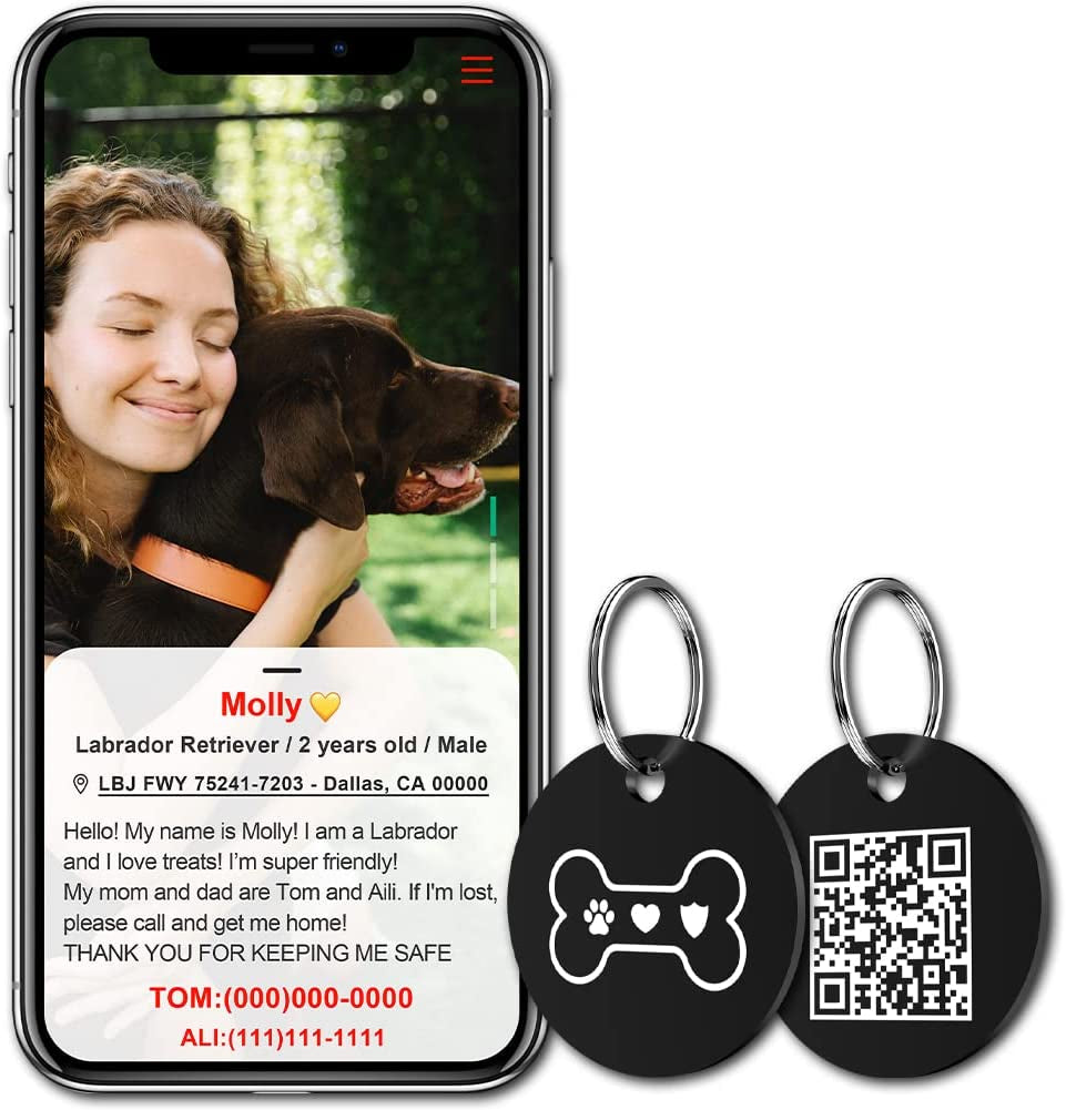 Stainless Steel QR Code Dog Tags - Scan QR for Instant Pet Location Alert Email