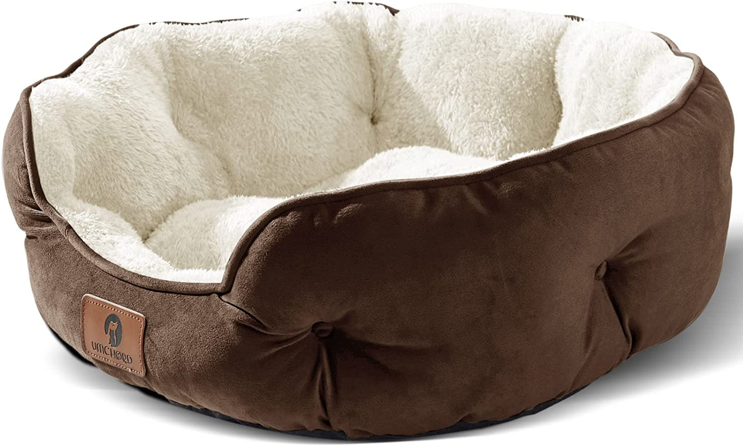 Small Dog Bed – Extra Soft Pet Bed for Small Dogs, Cats, Puppies & Kittens – Machine Washable with Anti-Slip, Water-Resistant Bottom – Brown, 20 Inches