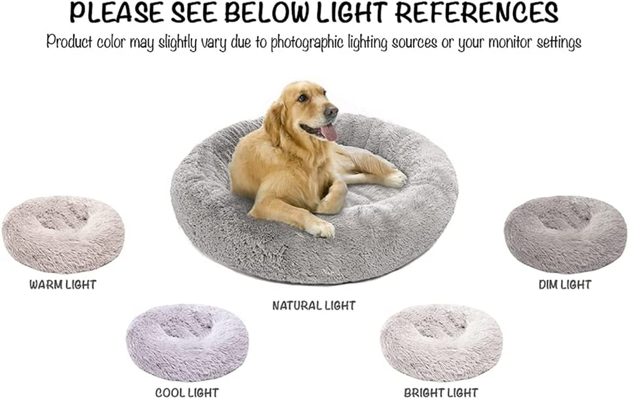 Extra-Large Donut Dog Bed – Ultra-Soft Faux Fur Calming Sofa for Large Dogs, Plush Anti-Anxiety Couch with Non-Slip Bottom, Machine Washable – 36"x36"x8" Grey