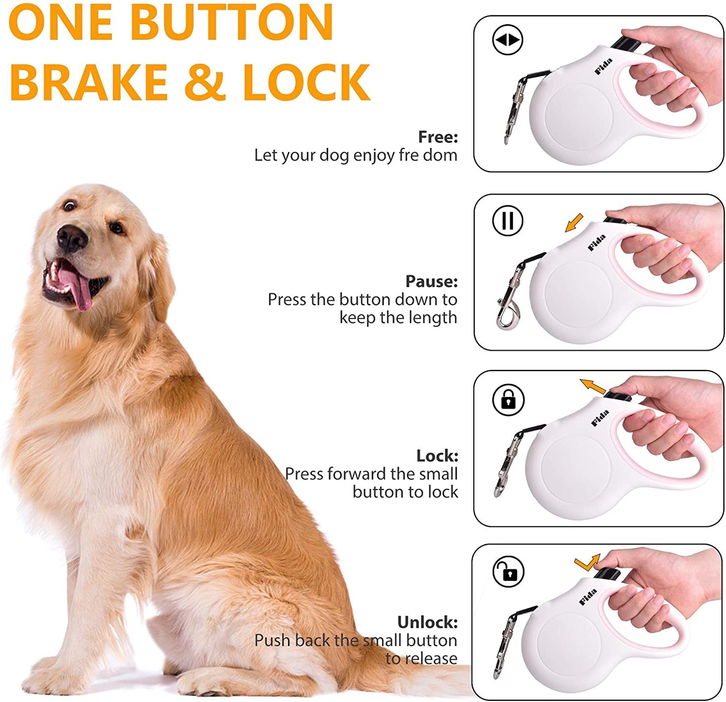 10 Ft Retractable Dog Leash with Waste Bag Dispenser – Tangle-Free, Reflective Leash for Cats & X-Small Dogs up to 18 lbs – Anti-Slip Handle, Includes Poop Bags (XS, White)