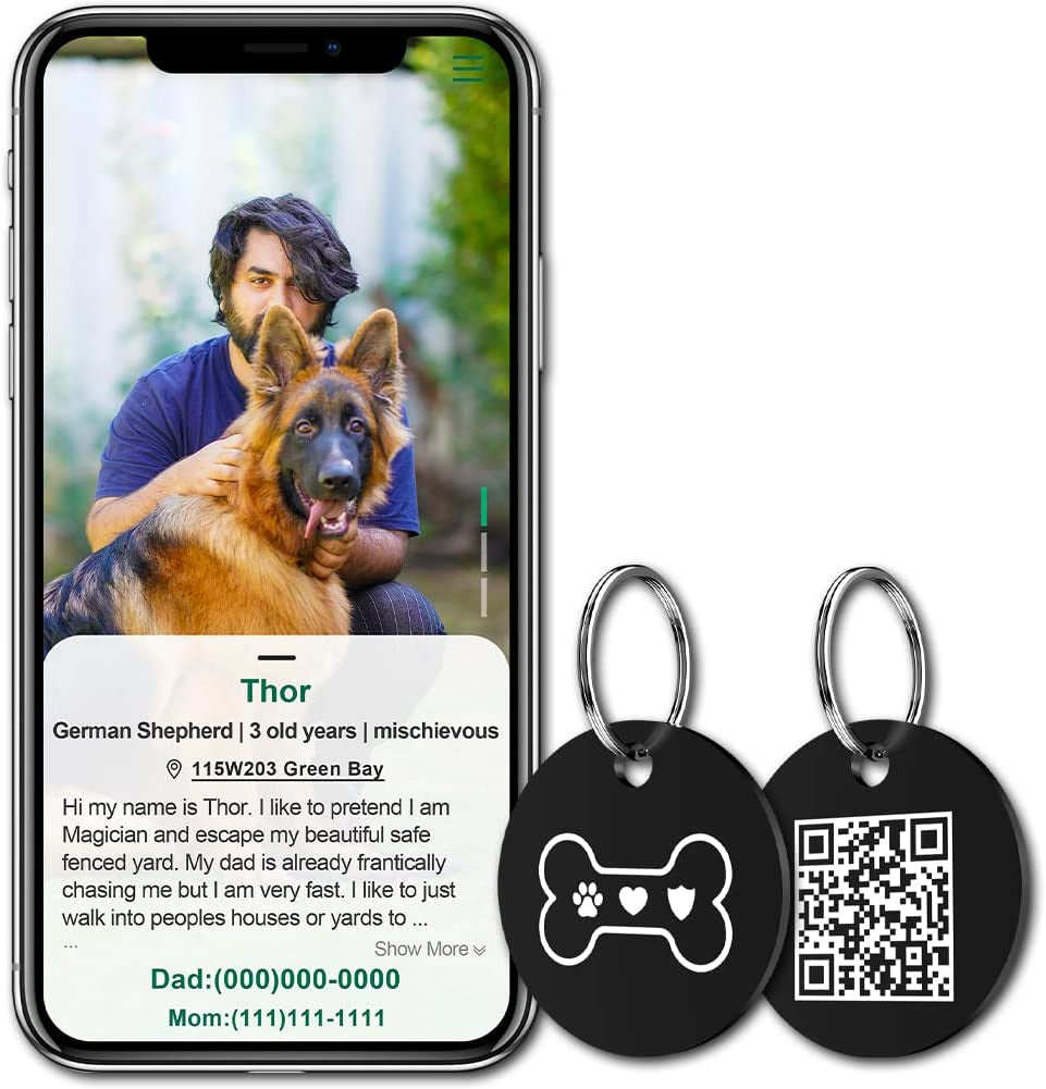 Stainless Steel QR Code Dog Tags - Scan QR for Instant Pet Location Alert Email