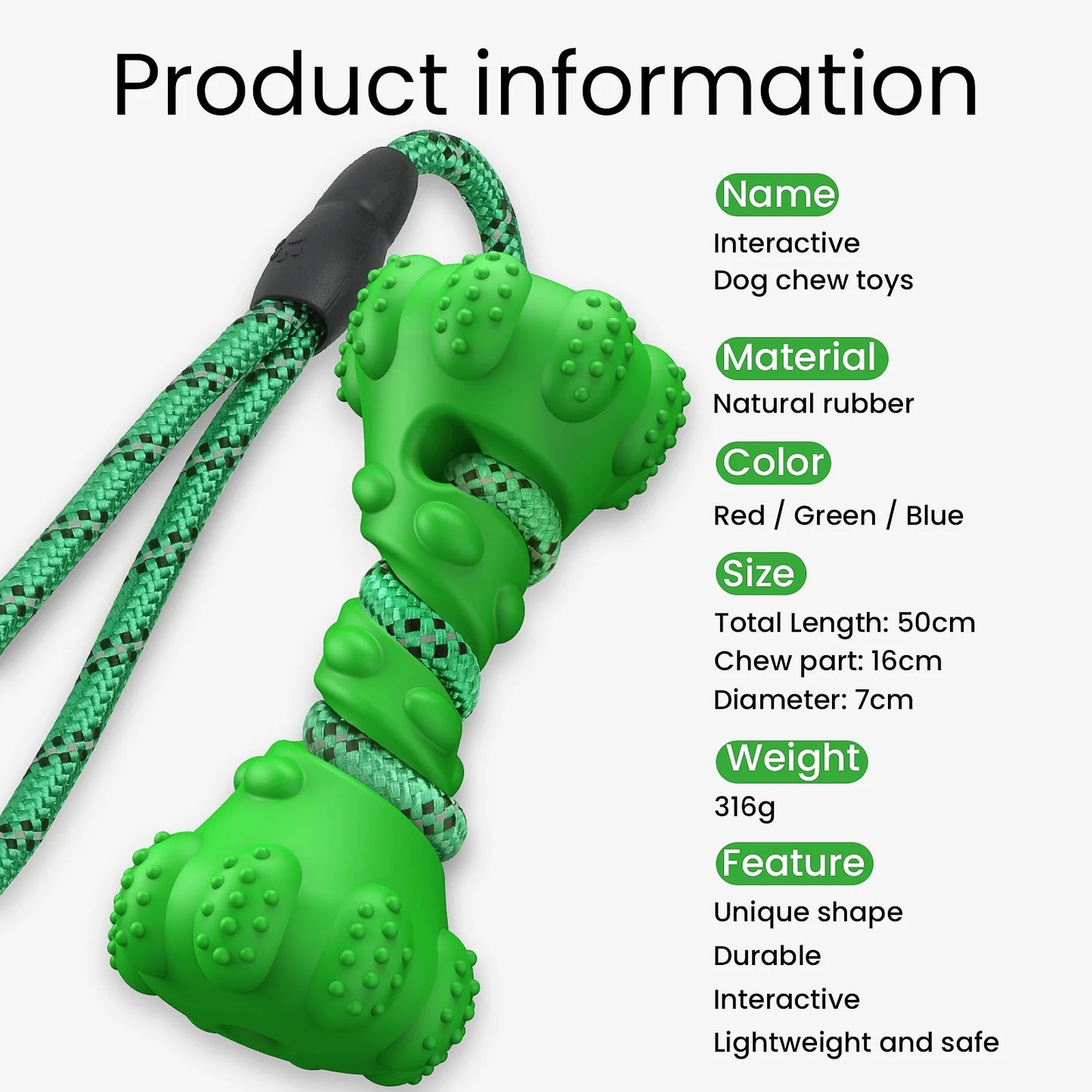 Ultra-Durable Natural Rubber Dog Chew Toys for Aggressive Chewers – Tough Teeth-Grinding & Interactive Chew Toy for Medium to Large Dogs, Promotes Dental Health & Prevents Boredom