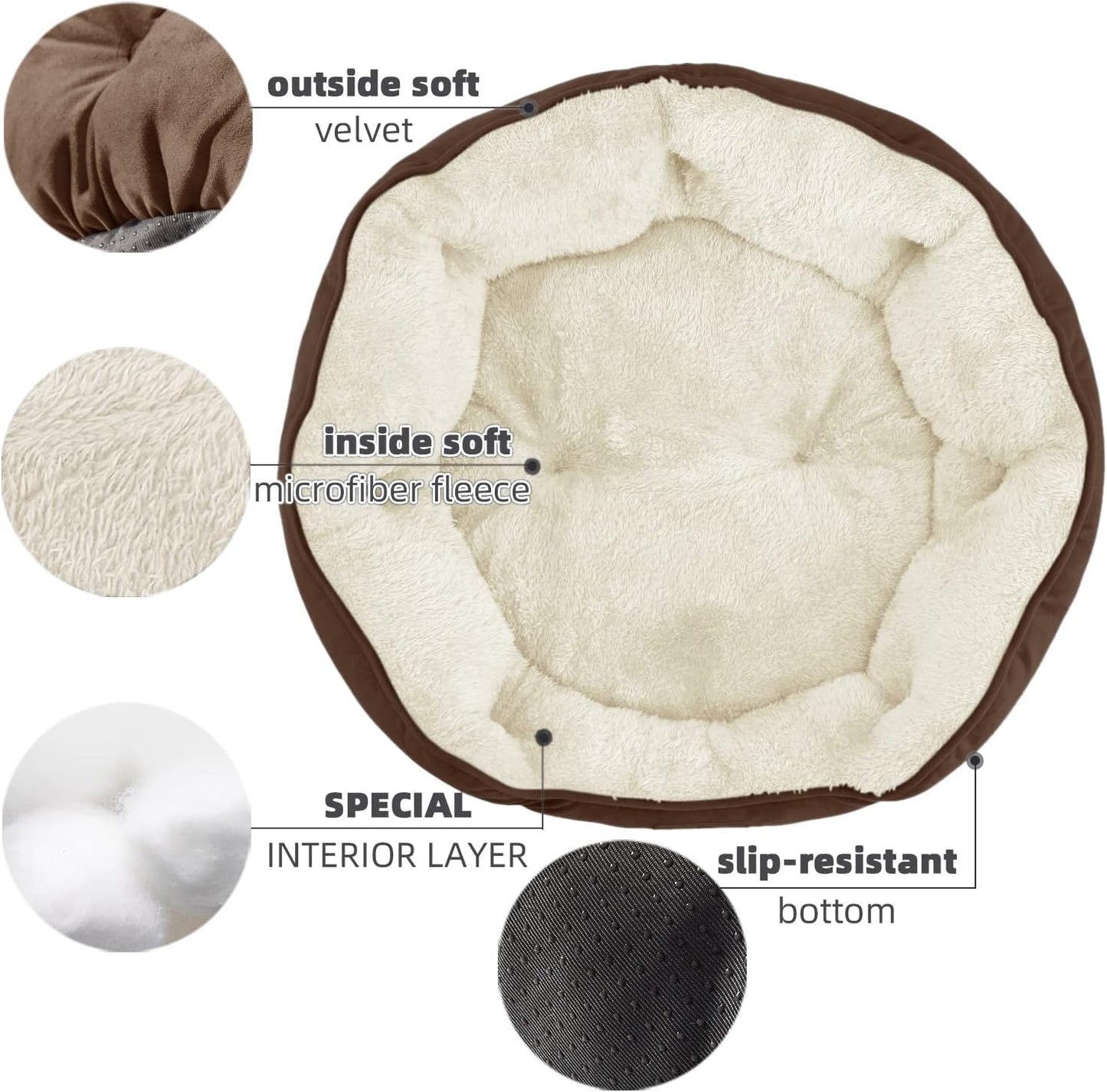 Small Dog Bed – Extra Soft Pet Bed for Small Dogs, Cats, Puppies & Kittens – Machine Washable with Anti-Slip, Water-Resistant Bottom – Brown, 20 Inches