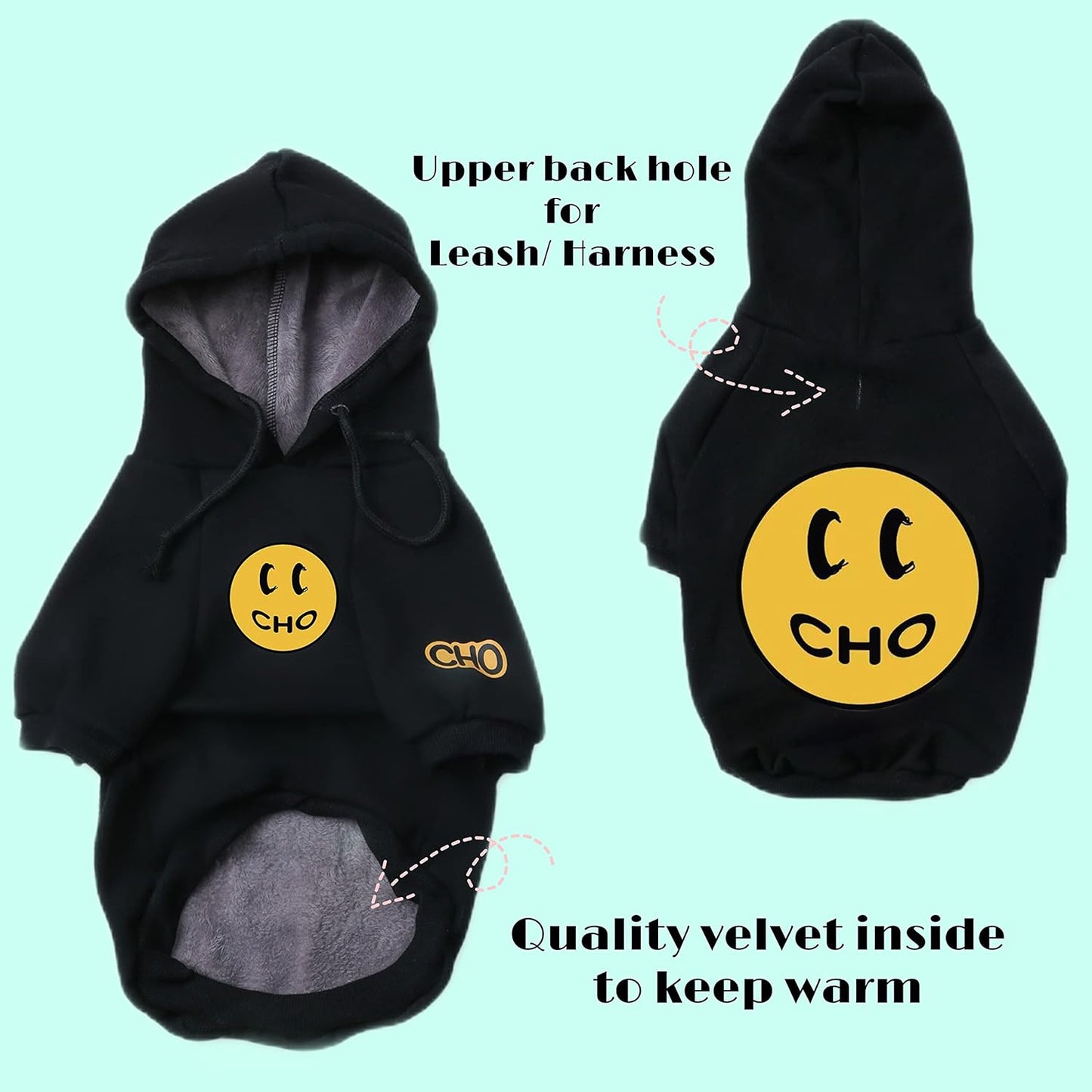 "Smiley Face Dog Hoodie – Stylish Cotton Sweatshirt for Dogs & Cats, Cozy Pet Outfit for Small to Large Breeds (2XL, Black)"