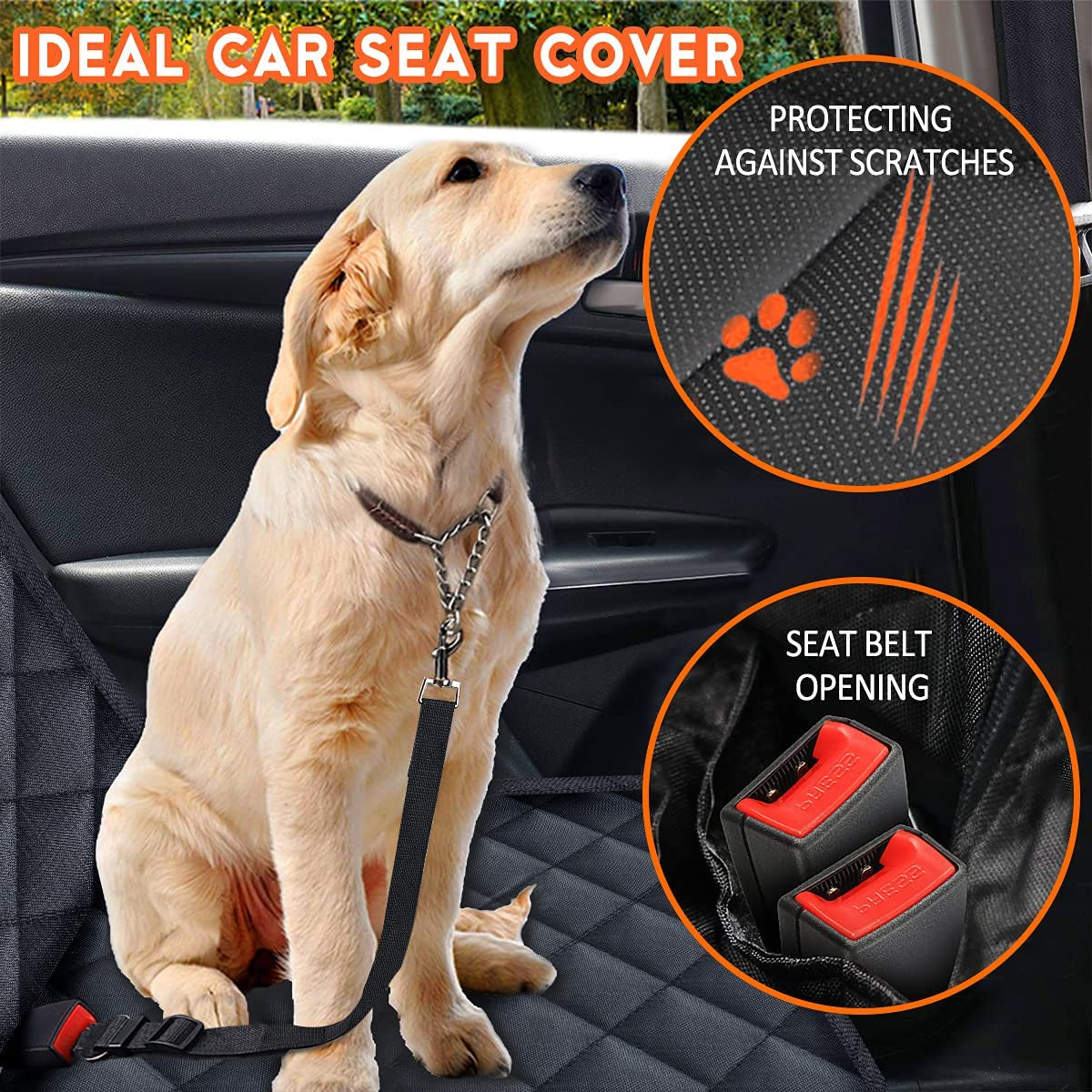 Waterproof Dog Car Seat Cover – Non-Slip Back Bench Protector with Middle Armrest Fit for Most Cars, Trucks & SUVs – Durable Pet Seat Cover in Black