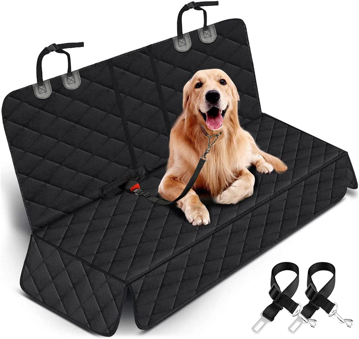 Waterproof Dog Car Seat Cover – Non-Slip Back Bench Protector with Middle Armrest Fit for Most Cars, Trucks & SUVs – Durable Pet Seat Cover in Black