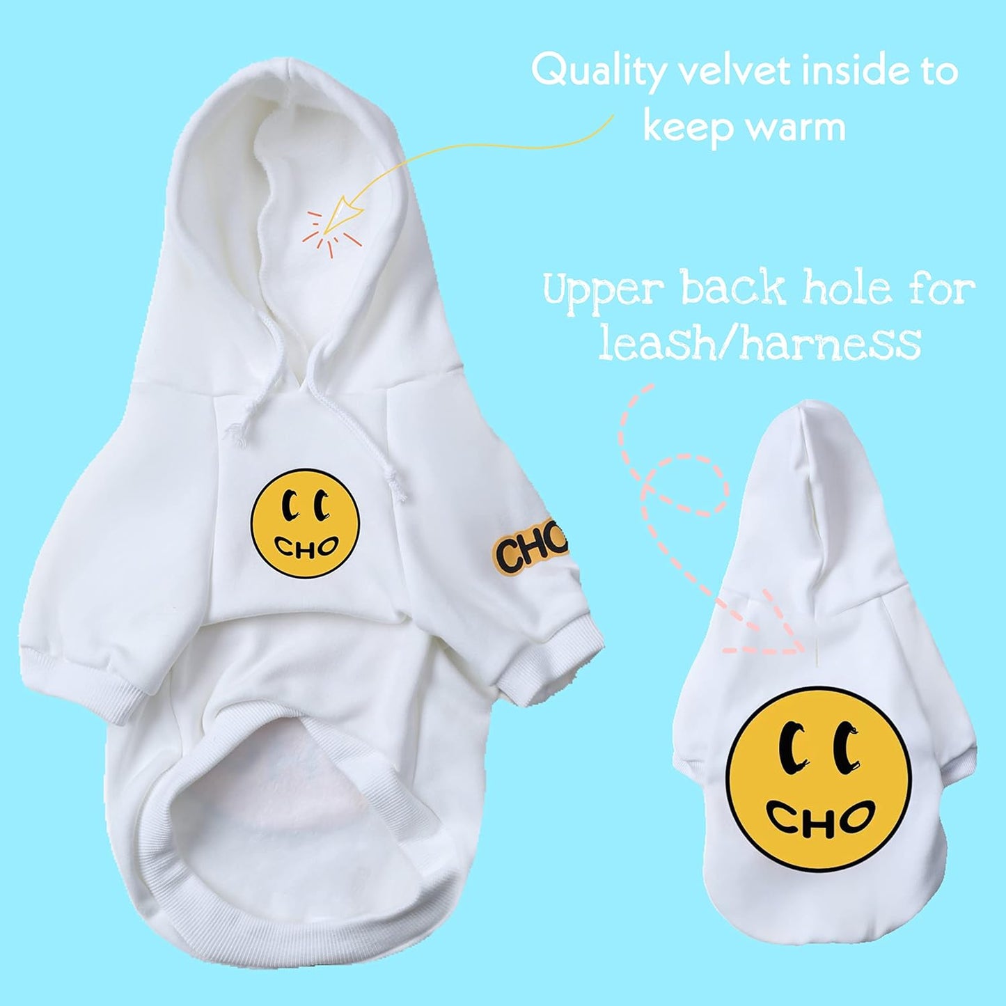 Smiley Face Dog Hoodie – Stylish Cotton Sweatshirt for Dogs & Cats, Cozy Pet Outfit for Small to Large Breeds (L, White)