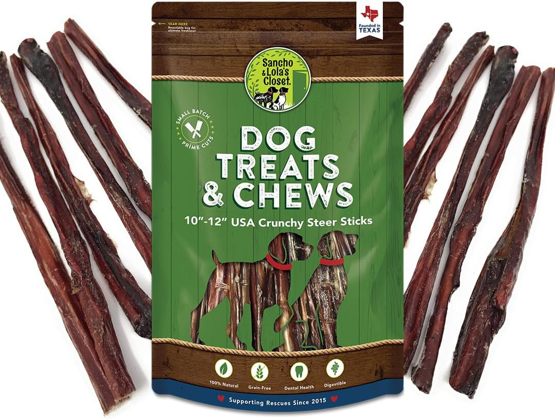 USA 12-Inch Steer Sticks by Sancho and Lola’S (8 Ounces) 100% Natural and 100% American - Beefy Bully Stick Dog Chews for Healthy, Patriotic Pups