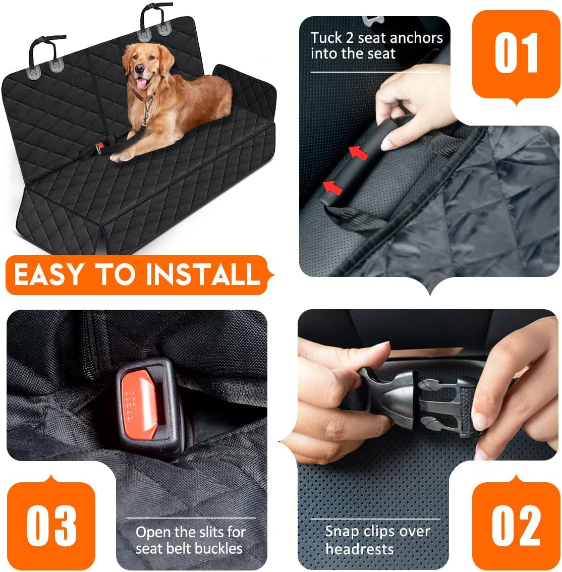 Waterproof Dog Car Seat Cover – Non-Slip Back Bench Protector with Middle Armrest Fit for Most Cars, Trucks & SUVs – Durable Pet Seat Cover in Black