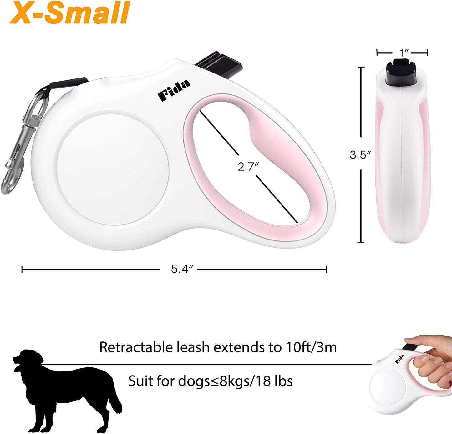 10 Ft Retractable Dog Leash with Waste Bag Dispenser – Tangle-Free, Reflective Leash for Cats & X-Small Dogs up to 18 lbs – Anti-Slip Handle, Includes Poop Bags (XS, White)