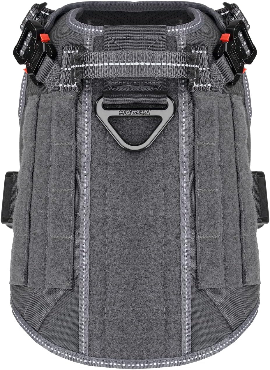 Tactical Dog Harness – Medium Size No-Pull MOLLE Vest with Handle, 2X Metal Buckles, Front Leash Clip & Hook-and-Loop Panels – Grey (M, Pack of 1)