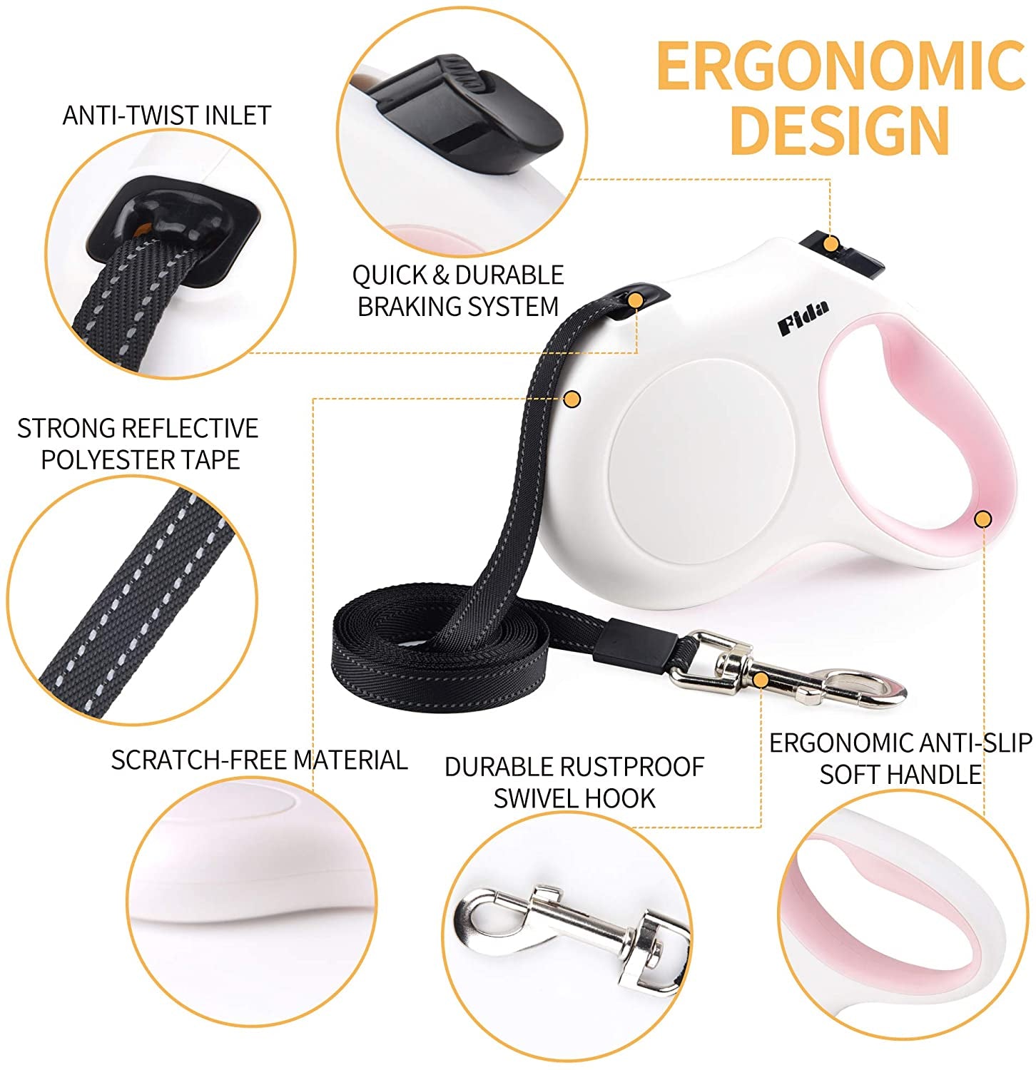 10 Ft Retractable Dog Leash with Waste Bag Dispenser – Tangle-Free, Reflective Leash for Cats & X-Small Dogs up to 18 lbs – Anti-Slip Handle, Includes Poop Bags (XS, White)