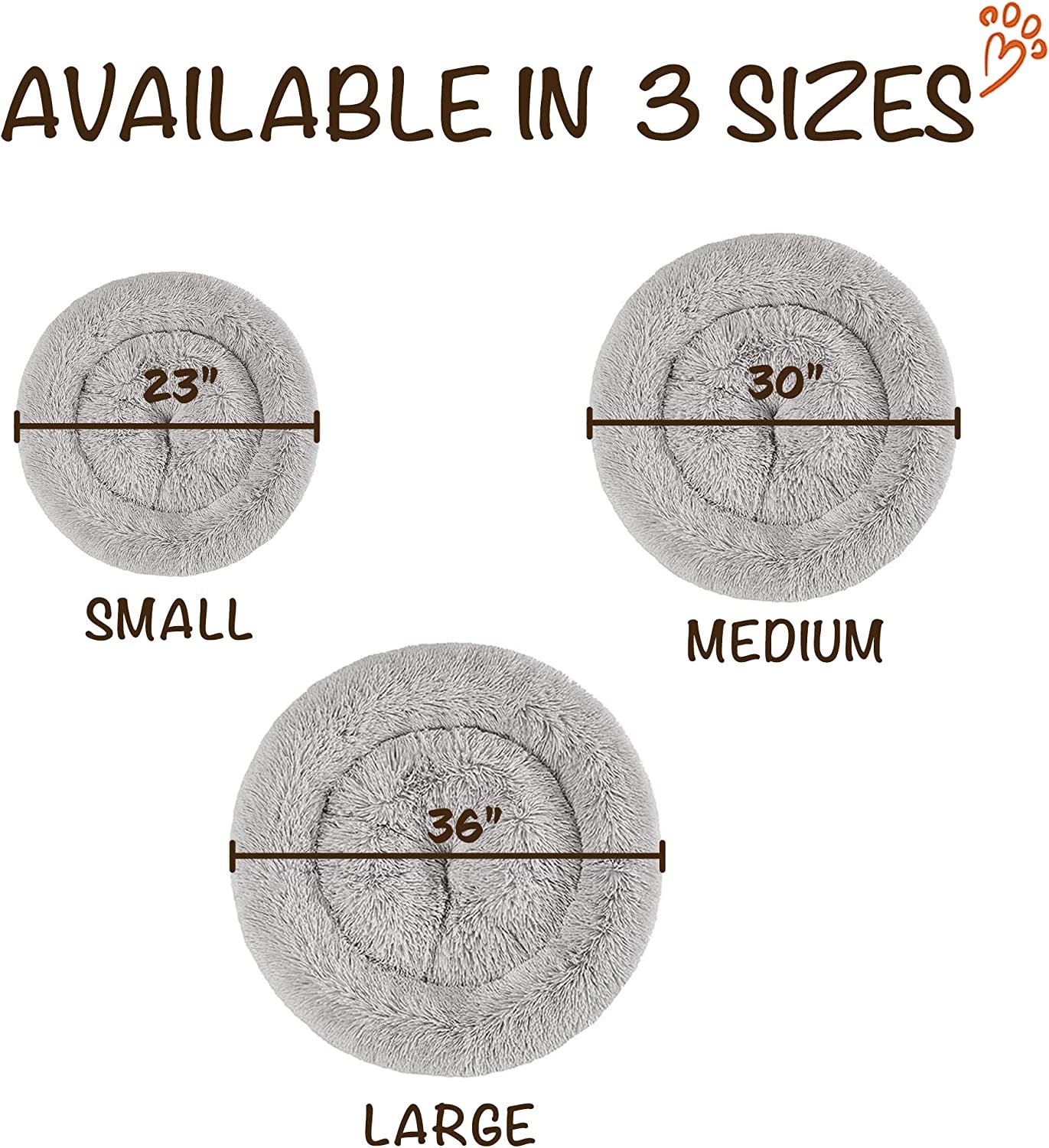 Extra-Large Donut Dog Bed – Ultra-Soft Faux Fur Calming Sofa for Large Dogs, Plush Anti-Anxiety Couch with Non-Slip Bottom, Machine Washable – 36"x36"x8" Grey