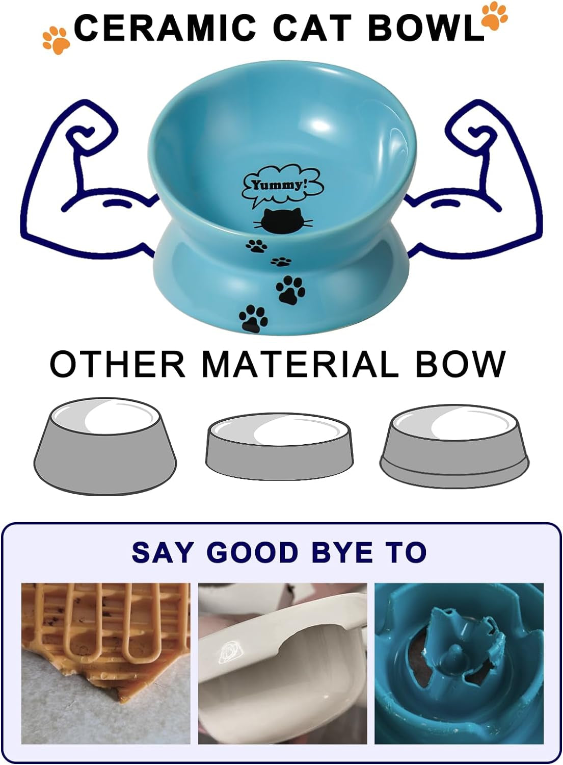 Elevated Ceramic Cat Food Bowl with Tilted Design – Spine-Friendly, Anti-Vomiting & Backflow Prevention, Lake Blue